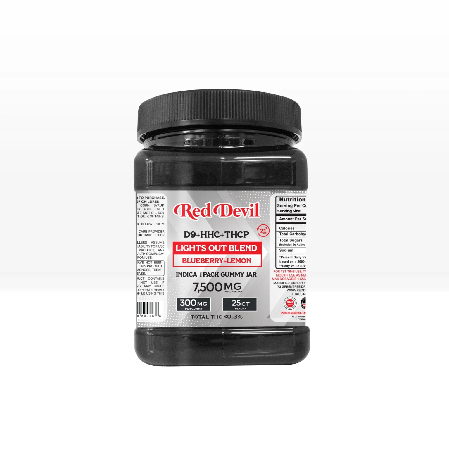 RED DEVIL D9 DUAL GUMMIES 7500MG BOTTLE 25CT – BLUEBERRY + LEMON INDICA